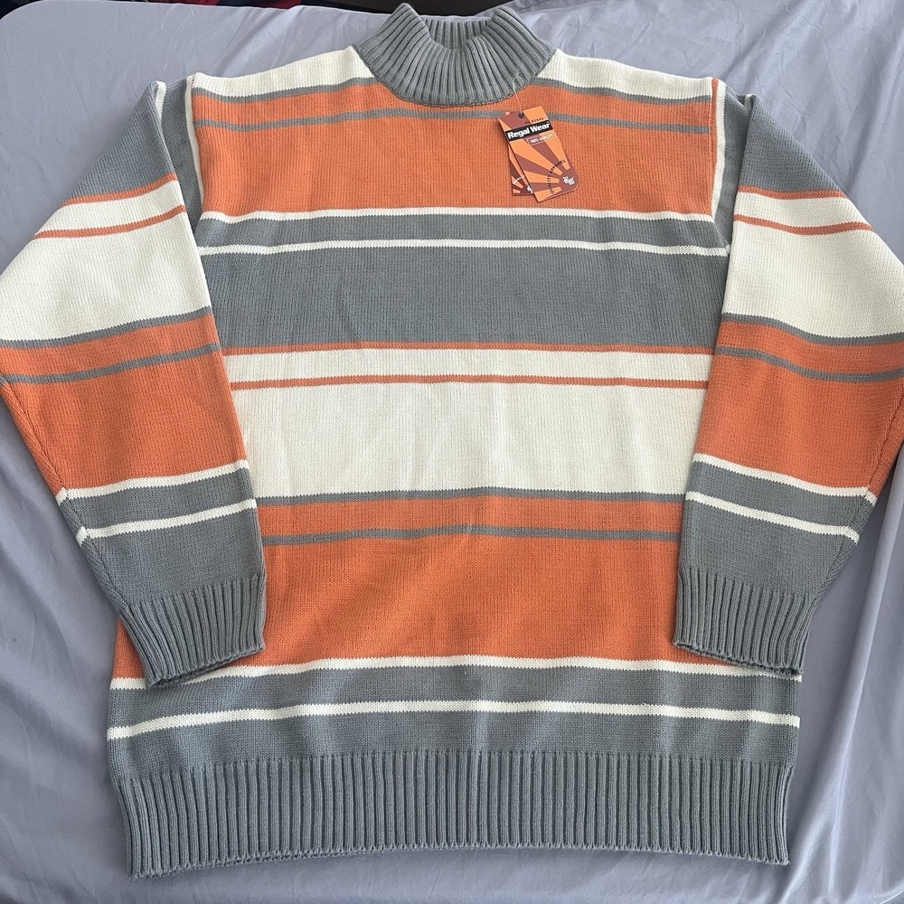 Regal Wear Sweater Men's Size M Orange Striped Mock Neck NWT $49 Y2K